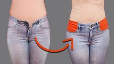 a woman's waist with an orange belt around her waist and the bottom half of her jeans showing