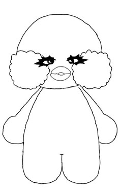 a black and white drawing of a teddy bear with big eyes, frowning at the viewer