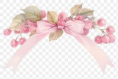 a pink ribbon with berries and leaves on it, as well as a bow for the head