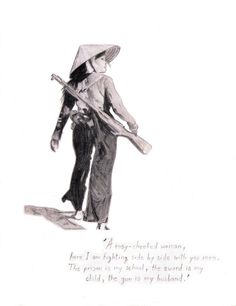 a drawing of two people walking down the street with umbrellas on their heads and one holding a baseball bat