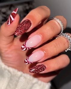 Pink Red Christmas Nails, Shiny Christmas Nails, Pink Peppermint Nails, Bright Christmas Nails, Nails Merry Christmas, Glittery Christmas Nails, Purple Christmas Nails, Merry Christmas Nails, Glittery Nail