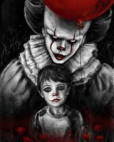 the evil clown and his child are depicted in this painting