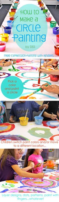 kids are painting on a table with the words how to make a circle painting