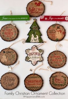 christmas ornament collection with wood slices