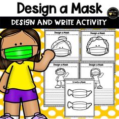 a girl wearing a face mask and holding up her hands to write the word design and write