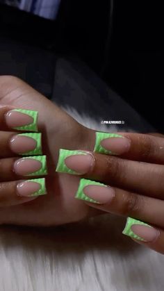 Neon Green Short Nails, Neon Green French Tip, French Tips Green, Neon Green Nails, Green Acrylic Nails, Colored Acrylic Nails, Girly Acrylic Nails, French Tip Acrylic Nails