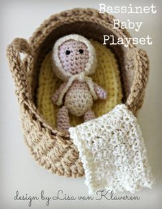 a crocheted stuffed animal in a basket