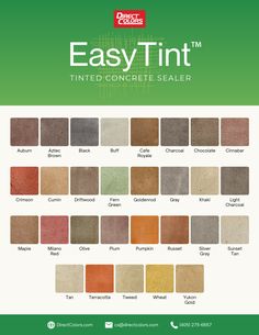 easy tint tinted concrete sealer is shown in the color chart for each product