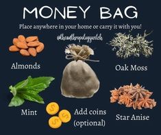 the money bag is filled with different types of items