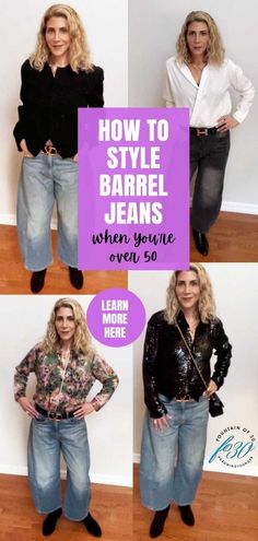 The Best Barrel Jeans for Women Over 50 and How to Style Them - fountainof30.com Styling Barrel Jeans, Style Barrel Jeans, Barrel Jeans Street Style, Barrel Jeans Outfit, Jeans For Women Over 50, Real Women Fashion, Jeans Trend, Barrel Jeans, Jeans Outfit Fall