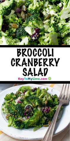 broccoli salad with cranberries and olives in it on a white plate