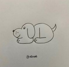 a drawing of a dog laying down on its side with the letter i in it's mouth