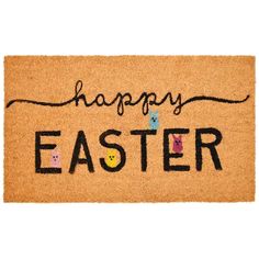 a door mat with the words happy easter written on it