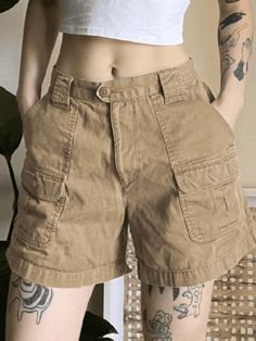 Solid Color Multi Pocket Shorts Denim Straight Leg Cargo Shorts - AnotherChill Denim Cargo Shorts, Chunky Belt, Punk Vintage, Denim Cargo, Pop Punk, Cargo Shorts, Straight Leg, Tattoos