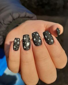 Dark Color Nails, Star Nail Designs, Teen Nails, Space Nails, Gothic Nails, Goth Nails, Dark Nails, Nail Art Ideas