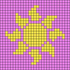 a cross - stitch pattern with yellow squares in the middle and purple squares at the bottom