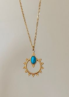 Oriana Turquoise Stone Sun Necklace Elevate your style with our stunning sun necklace featuring a vibrant turquoise stone. This exquisite piece merges the energy of the sun with the calming properties of turquoise, creating a harmonious balance of power and serenity. Radiate positivity and protection while making a fashionable statement. Perfect as a symbol of growth, communication, and personal transformation, or as a thoughtful gift for someone special. Chain length: 40cm + 5cm extender chain Find turquoise stud earrings here: https://www.etsy.com/uk/listing/1554285805/tiny-stud-earrings-minimalist-earrings?click_key=3221d51935ec0ff49e713569d7feea7ed33bd43f%3A1554285805&click_sum=d4c6d3ec&ga_search_query=turquoise&ref=shop_items_search_2&frs=1&sts=1 Find Victoria Turquoise Necklace here: Bohemian Sun, Constellation Jewelry, Malachite Earrings, Plant Jewelry, Radiate Positivity, Personal Transformation, Sun Necklace, Sunflower Pendant, Turquoise Stud Earrings