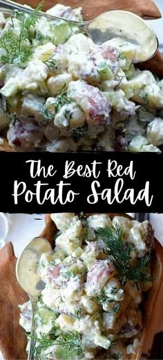 Collage of bowlful of Eastern European red potato salad with yogurt at top and bottom. Yogurt Potato Salad, Greek Yogurt Sauce, Red Potato Salad, Red Potato, Yogurt Sauce, Fresh Dill, Greek Yogurt, Potato Salad