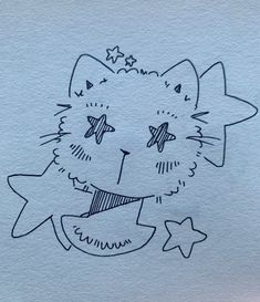 a drawing of a cat with stars on it's head