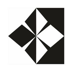 an abstract black and white design with four squares in the center, on a white background