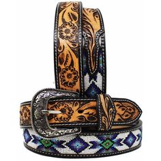 Adult Unisex Men's Women Full-grain heavy duty 1-1/2" wide leather belt with removable belt buckle. Accented with a hand tooled finish and beaded inlay. Beautiful Bead hand work. Buckles can be easily replaceable. We recommend to go 2" up from your waist size for a comfortable fit. Size: 41-42 inches.  Color: Purple.  Pattern: floral. Tooled Leather Belts, Rodeo Fashion, Wide Leather Belt, Denim Skirt Women, Beaded Belt, Faux Leather Belts, Western Belts, Silver Engraving, Bead Leather