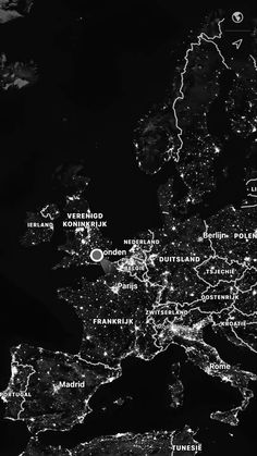 black and white photo of the united states at night with lights from all over the world