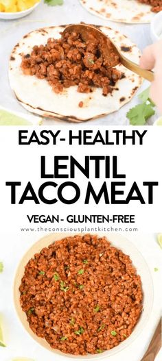 easy healthy lentil taco meat recipe made with vegan - gluten - free ingredients