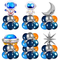 PRICES MAY VARY. Quantity:You will receive 2pcs astronaut balloons, 1pc UFO balloon, 1pc moon balloon, 1pc 3D explosion star balloon, 12pcs little silver star balloons, 6 orange balloons, 6 metal silver balloons, 12 navy blue balloons, 6 blue balloons, 6 metal blue balloons, 80pcs glue point. Material:Latex balloons are made of high-quality materials. The astronaut balloons are made of aluminum film. These balloons are not easy to break and can be reused.These balloons are not suitable for child Space Theme Balloon Decor, Astronaut Party Centerpieces, Space Themed Birthday Party Balloons, Outer Space Baby Shower Ideas Boy, Planet Balloons, Space Centerpiece Ideas, Diy Space Decorations For Party, Outer Space Birthday Party, Astronaut Baby Shower Ideas