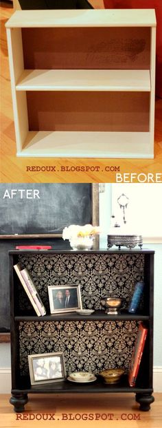 the before and after of an old bookcase