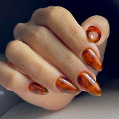 Orange Tortoise Shell Nails, Clear Orange Nails, Amber Jelly Nails, Nails For Gingers, Burnt Orange Nails Designs Fall, Orange Jelly Nails, Fruit Nails Acrylic, Orange Marble Nails, Ginger Nails