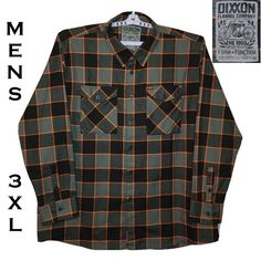 Excellent Used Condition, Used A Few Times, Well Taken Care Of See Photos For Exact Condition And Shirt You Will Receive Dixxon Flannel Co. The 1903 Flannel (Og, Pre-Pleat ) Men's 3xl Gray, Black, & Orange Plaid Flannel Polyester Blend Button Down Front, W/ Buttons On Cuffs And Collar Stays Measurements (Laid Flat) Width 28" Armpit To Armpit Length 34" Collar Seam To Bottom Of Shirt Orange Plaid, Black Orange