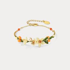 Dainty Flower-shaped Enamel Jewelry, Spring Bangle Jewelry Gift, Spring Gift Bangle Jewelry, Spring Enamel Jewelry As Gift, Spring Vintage Gold Jewelry, Elegant Enamel Jewelry As Gift For Her, Spring Enamel Jewelry For Gifts, Gold Vintage Jewelry For Spring, Enamel Jewelry For Spring Gifts