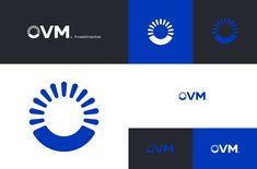 the logo for an investment company is shown in three different colors and font styles, including blue