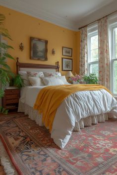 Transform Your Master Suite In 2024: 13 Gray And Yellow Bedroom Ideas That Are Absolute Showstoppers | DIY Vibes Dark Yellow Bedroom, Bedroom Ideas Master Suite, Prince Bedroom, Yellow Curtains Bedroom, Yellow And Gray Bedroom, Gray And Yellow Bedroom Ideas, Light Yellow Bedrooms, Gray Bedroom Decor, Gray Upholstered Bed