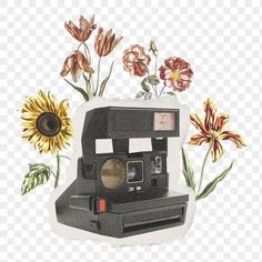 an old fashioned camera with flowers on it