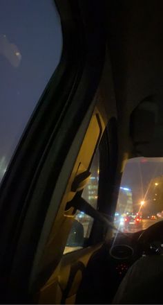 the view from inside a car at night