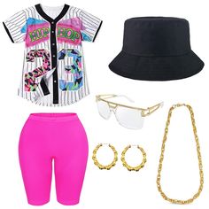 PRICES MAY VARY. The 80s 90s outfit for women contains 1*Jersey shirt, 1*Yoga Pants, 1*bucket hat, 1* rapper sunglasses, 1*gold rope chain, and 1 pair of faux gold earrings. What you see is what you will get. 90s T-shirt: Made of skin friendly fabric, comfortable and durable. Also vibrant and specially designed for hip hop costume. Gold chain necklace and earrings: Free size and made of durable alloy, which are bright and shining enough to make you most eye-catching one on party. Bucket hat: Mad Rapper Sunglasses, Women's 90s Outfits, Rapper Costume, 90s Theme Party Outfit, Dance Costumes Hip Hop, Party Bucket, Hip Hop Accessories, Hip Hop Costumes, 80s Sunglasses