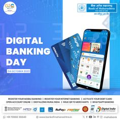 an advertisement for the digital banking day with a phone and credit card on it's screen