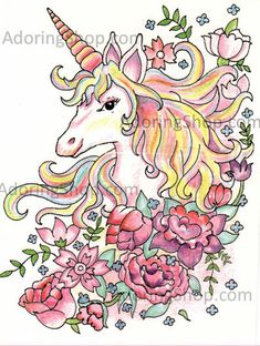 a drawing of a unicorn surrounded by flowers