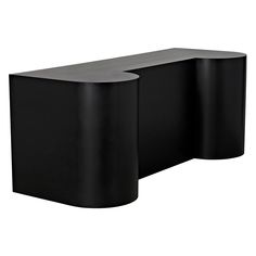 two black tables sitting next to each other on a white background, one is shaped like a rectangle