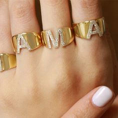 Kury Collection 14K Yellow Gold .14CT Diamonds on G initial Limited one year warranty G Initial, Beautiful Wedding Jewelry, Gold Initial Ring, Big Letter, Ladies Rings, Letter Ring, Letter G, 26 Letters, Initial Ring