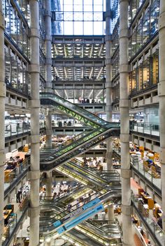 the inside of a large building with lots of windows