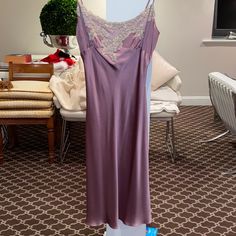 Beautiful 100% Silk Slip Dress From Collette Dinnigan. Size Medium. Some Pics Are On Flash To Show The Color Better. Elegant Sleeveless Spring Nightgown, Feminine Silk Night Dress, Feminine Silk Dress For Night, Elegant Evening Nightgown For Spring, Elegant Knee-length Slip Dress With Lace Trim, Fitted Feminine Evening Nightgown, Satin Dresses For Daywear, Purple Silk Dress For Daywear, Style Silk Dress