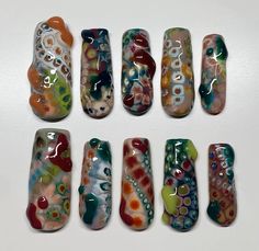 Mold Inspired Nails, Weirdcore Nails, Short Nail Designs Maximalist, 3d Beetlejuice Nails, Blooming Nails, Lava Lamp Nails Coffin, Trippy Chrome Nails, Green Trippy Nails, Lexi Nails