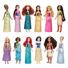 the disney princess dolls are all dressed in different outfits