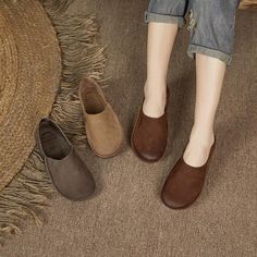 Comfortable, One of Kind. Flats online shop,|Summer|40|39|36|37|38|Khaki|Gray|35|Dark Coffee|2cm|Pigskin|Female|Slip-On|Round Toe|Flat|Rubber|Cowhide/Calf Best Barefoot Shoes, Casual Couture, Heels Patterns, European Shoes, Flats Online, Casual Footwear, Dark Coffee, Shoe Inspiration, Leather Socks