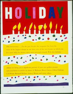 an old book with candles on it and the title holiday written in bold colors,