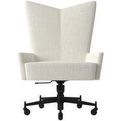 an office chair with wheels on the back and seat upholstered in white fabric