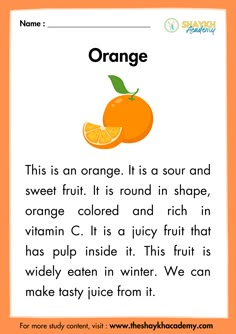 an orange is shown with the words orange in it's uppercase and lowercase letters