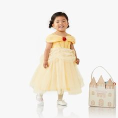 Make it a royal Halloween with this Disney Princess Belle costume. This colorful costume set includes a sparkly crown and dress to keep them warm, safe and stylish during trick-or-treating. DETAILS THAT MATTER Our costume is finished in garment-quality stitching and construction so it can be handed down to siblings and worn for years to come. Costume is made of yarn-dyed Silver sparkle foil mesh. Reverses to a yarn-dyed taffeta lining. Costume is yarn-dyed - fibers are treated individually with environmentally safe dyes before weaving to offer vibrant, lasting colors. Appliques are made of Yellow spandex top backside. Red rose on top is made of fabric along with Gold trim. Features a pearl trim on waistband. Crown surface fabric is made of Silver sparkle foil tulle and reverses to a taffet Toddler Ballerina Costume, Princess Halloween Costume Kids, Toddler Princess Costume, Princess Belle Costume, Belle Halloween, Colorful Costume, Princess Halloween Costume, Ballerina Costume, Belle Costume